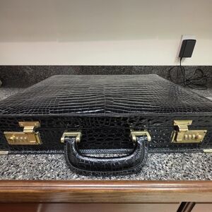CROCODILE Briefcase REAL Center Belly, Locks, Inside Pockets Excel Cond